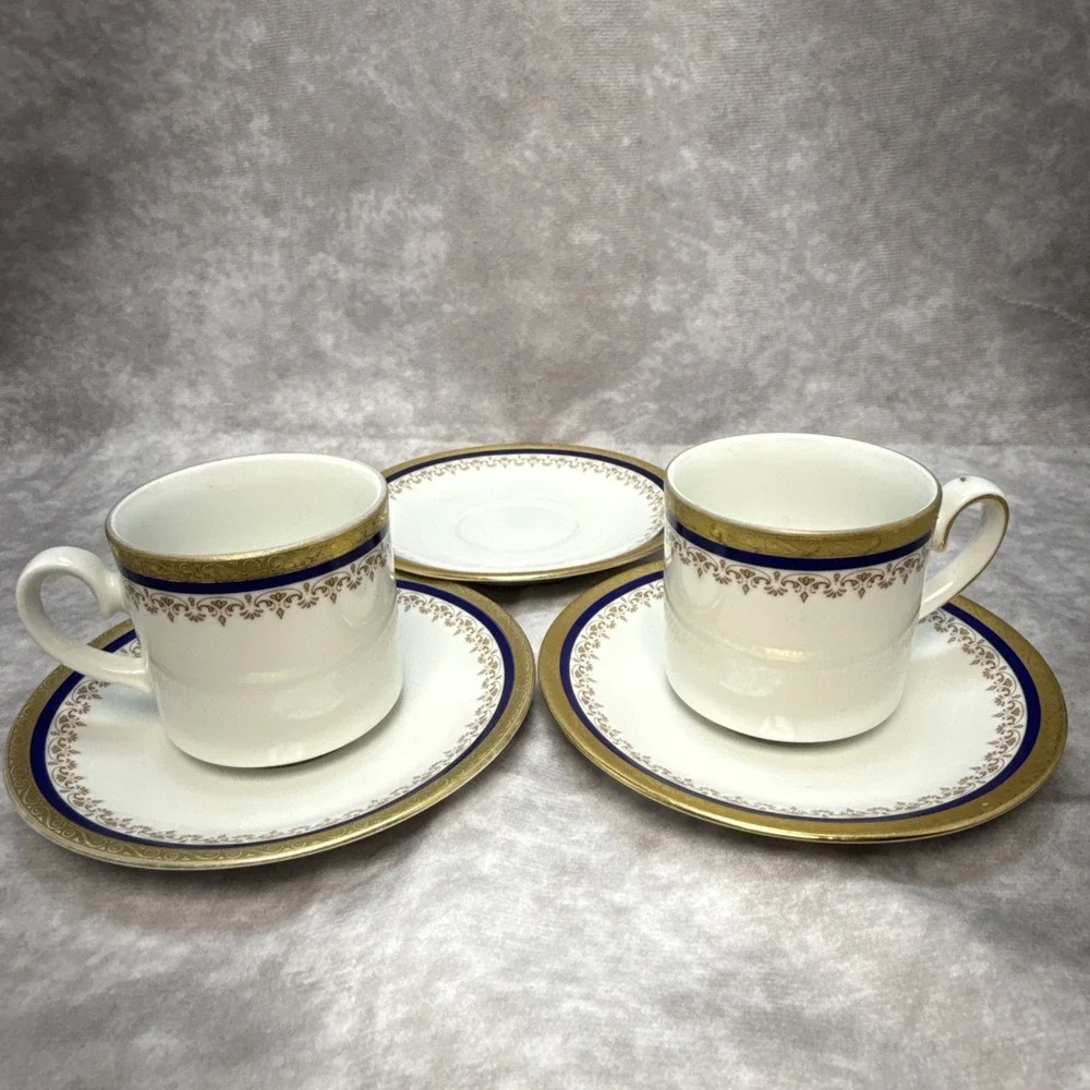 Tirschenreuth Bavaria Demitasse‎ Cup & Saucer Cobalt Blue Gold Germany VTG